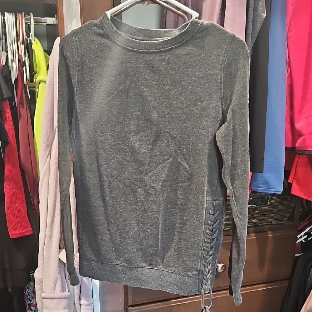 Gray Women's Top with Side Lace Detail